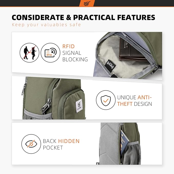 SKYSPER Sling Bag RFID Crossbody Sling Backpack Cross Body Shoulder Bag Travel Hiking Daypack for Women Men(Light Taupe)
