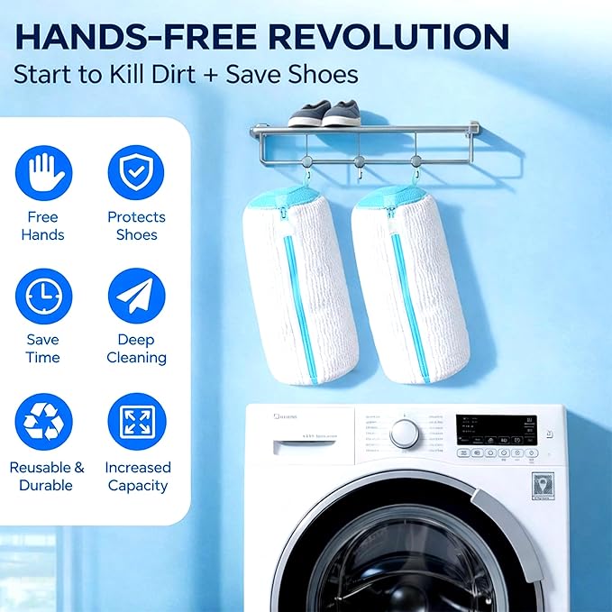 Shoe Washing Machine Bag, 2 Pack XXL Laundry Bag for Washer & Dryer, Mesh Sneaker Wash Cleaner, Heavy Duty Zipper, Protects Shoes & Machine, Reusable