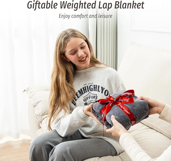 Wemore Weighted Lap Blanket 7lbs for Adults, Small Weighted Blanket for Travel, Calming, Relaxing, Napping and Sleeping, All-Season Weighted Lap Pad, Machine Washable, Dark Grey 24x29 inches