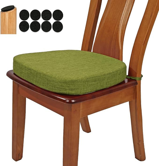 BUYUE Thickened 2.5" Friendly Woven Fabric Dining Chair Cushion, U-Shape High Density Foam Comfortable Chair Pad for Kitchen, Slip Resistant Indoor Seat Cushion (1 Piece, Grass Green)