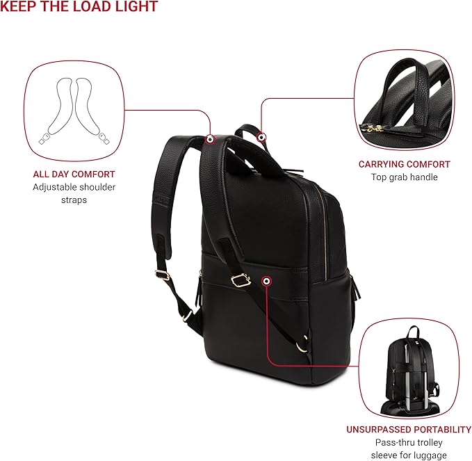 SwissGear Serenity Luxe Women's Laptop Backpack, Laptop Bag Fits Most 13-Inch Laptops, Black, 16 Inches