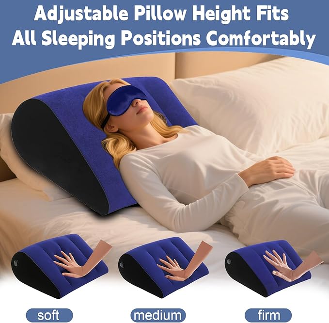 TheClover Inflatable Wedge Pillow for Sleeping - Leg Elevating Pillow with Sleep Mask, Bed Wedge Pillow for Camping