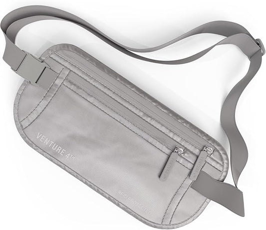 VENTURE 4TH Money Belt for Travel – Hidden Under-Clothes RFID Blocking Passport Holder & Slim Travel Wallet Pouch for Men & Women to Protect Cash, Cards & Documents (Sleek Silver)