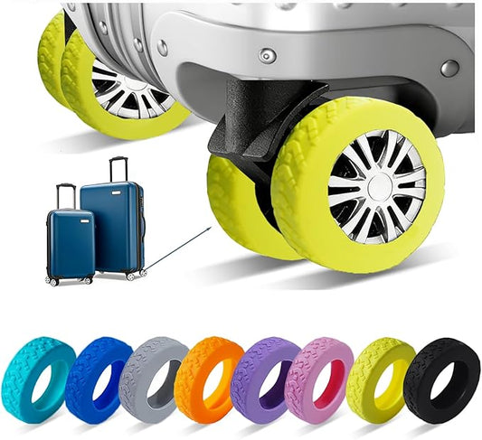 Luggage Wheel Covers, Luggage Wheel Protector Covers for 2-2.4 inches Wheels Suitcases，Anti-Scratch & Noise Reduction Design, Silicone MaterialDurable Travel Case Accessories (8, Yellow)