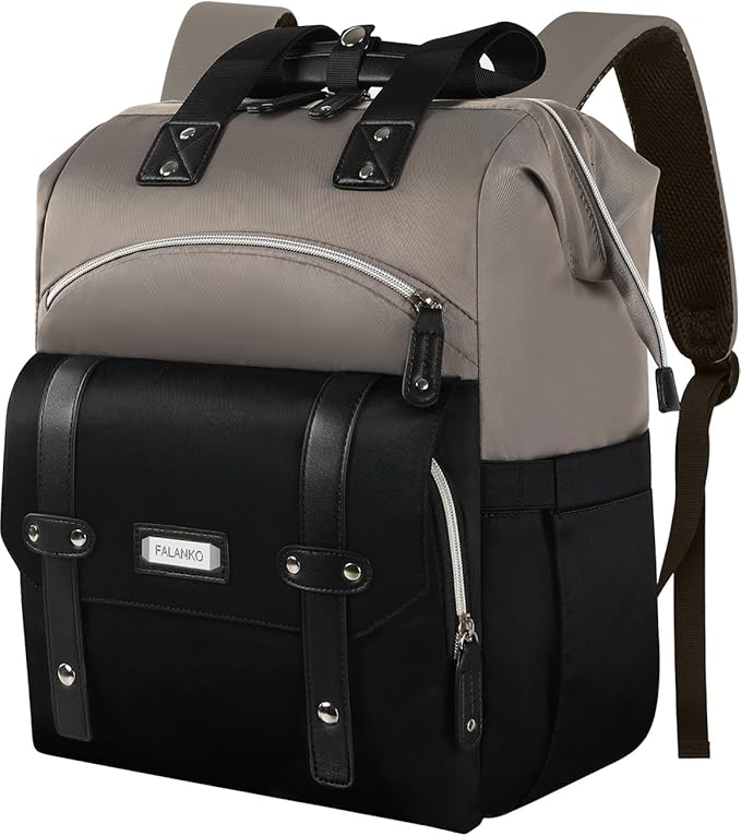 FALANKO Women Laptop Backpack, Doctor Nurse Teacher Work Adult Backpack for 15.6 Inch Laptop with RFID Anti-theft College Business Computer Bookbag Grey Black
