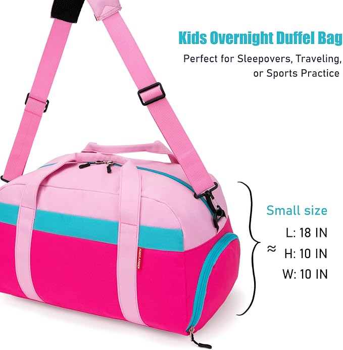 HawLander Kids Duffle Bag for Boys or Girls, Fit Sports Practice, or Overnight Travel Weekend (Pink)