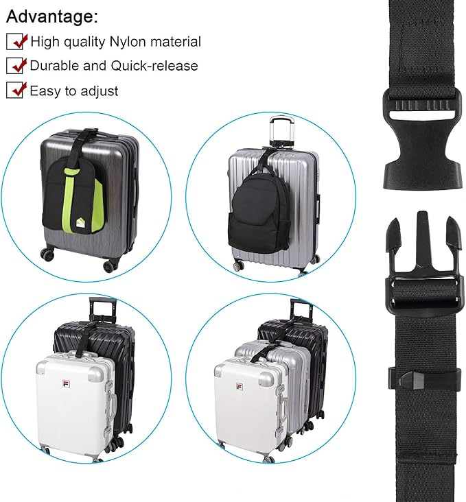 Vigorport Luggage Connector, Straps for Suitcase, Add A Bag Adjustable Attachment Accessories 1.25" Endless for Connect Your 3 Luggage Together-2 Pack