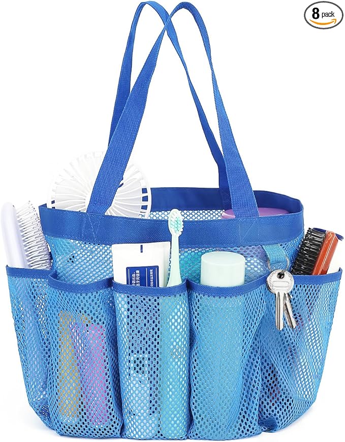 Fammart Mesh Shower Caddy Portable for College Dorm Room Essentials, 8-Pocket Large Shower Basket Tote Bag with 2 Handles for Toiletry, Bathroom, Beach, Camp, Gym
