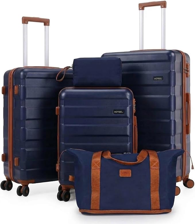 Hoteel Luggage Sets 5 Piece, 4-Year Warranty, Carry-On Luggage with Dual-Spinner Wheels, ABS Hard Shell Suitcase with TSA Locks, Lightweight Luggages for Travel, Dark Blue(20IN/24IN/28IN/DB/TB)