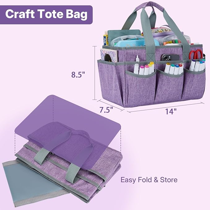 Craft Tote Bag, Art Organizer,Cleaning Supply Caddy, Carrying Bag with Handle for Multi-Purpose, Organizer Caddy for Pets (Purple)