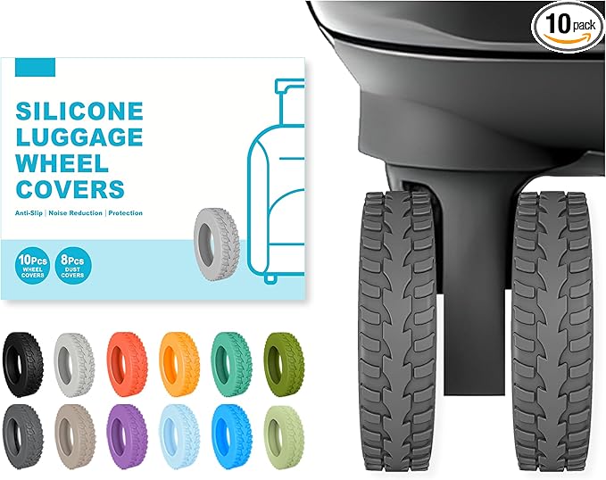 10-Pack Upgrade Luggage Wheel Covers, Silicone Protective Covers for 2-2.4" Suitcases Spinner Wheel, Wear-Resistant, Anti-Noise, Thickened Protector, Travel Accessories (Dark Grey)