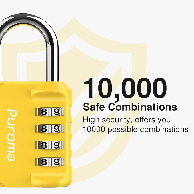Puroma 1 Pack Combination Lock for Locker 4 Digit Outdoor Waterproof Padlock for School, Gym, Sports, Fence, Toolbox, Gate, Case, Outdoor, Hasp Storage (Yellow)