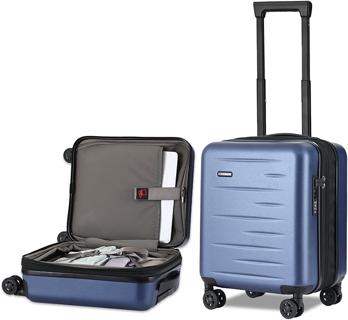 16 Inch Underseat Carry On Luggage Airline Approved, Expandable Lightweight ABS+PC Hard Shell Suitcases with 360° Spinner Wheels, TSA Lock, YKK Zipper, for Business Weekender (Blue, 1 PC)