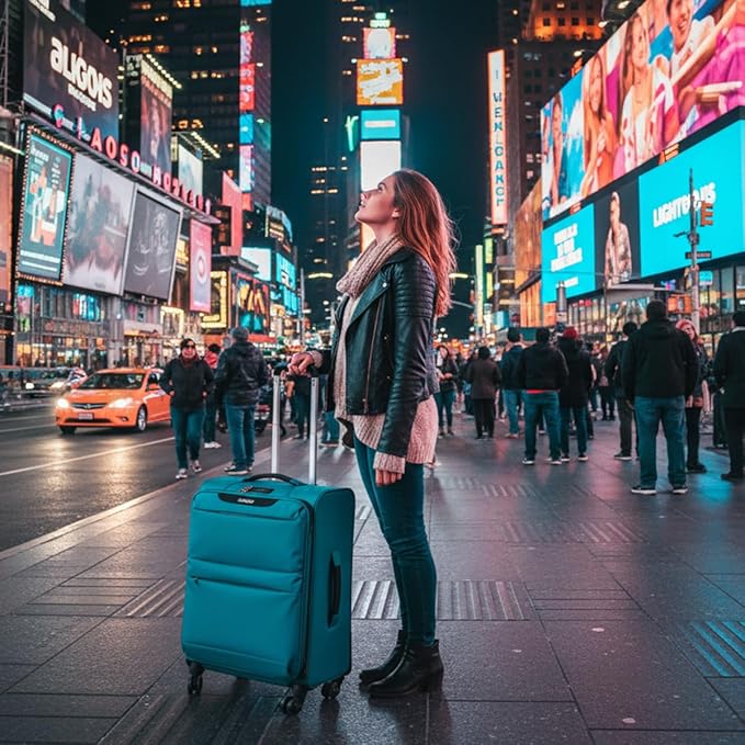 LIGHTGO 20 Inch Carry On Luggage, Softside Suitcase with Spinner Wheels, Lightweight Travel Carry On Bag for Airline Approved, TSA Lock, Water Resistant Underseat Luggage for Women Men, Turquoise