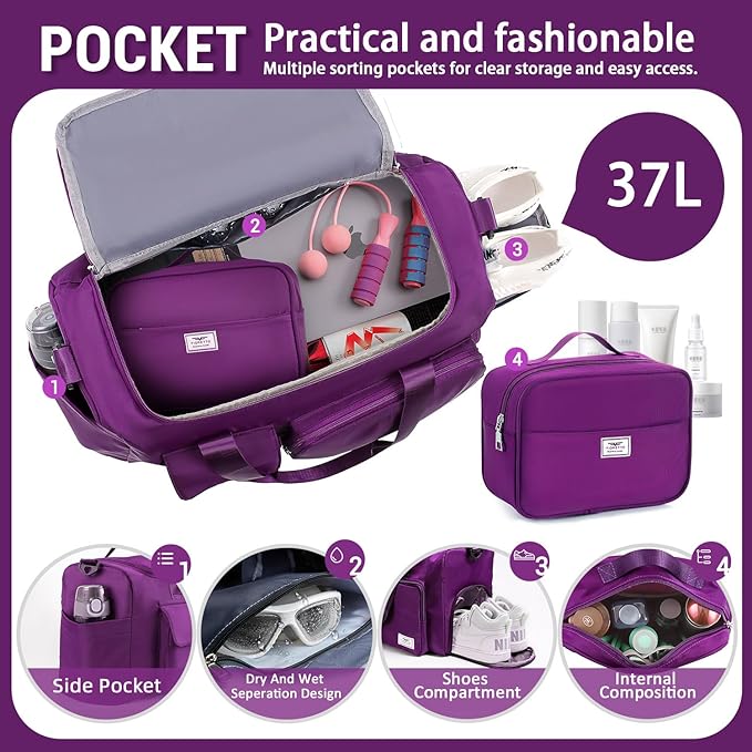 FIORETTO Women's Gym Duffle Bag with Shoes Compartment, 30L Capacity, Ideal for Travel, Gym, Sports, Duffel, Weekender
