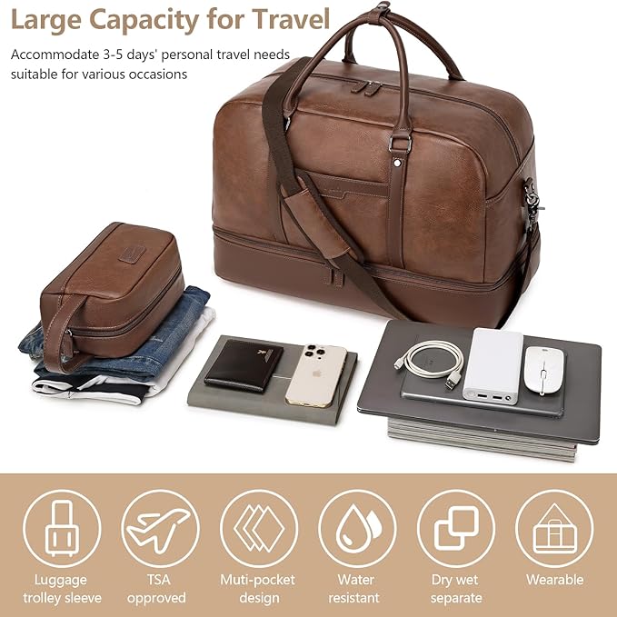 Wogarl Weekender Bag for Women Men Large Overnight Bag Travel Duffel Bag with Shoe Compartment Toiletry Satchel Bag Carry On Bag Fit 21" Laptop