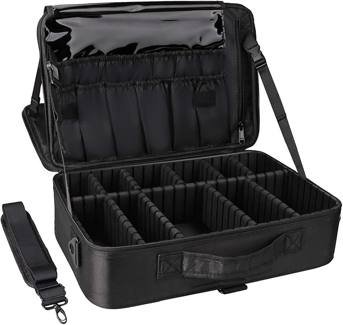 Relavel Travel Makeup Train Case Cosmetic Case Organizer Portable Artist Storage Bag with Adjustable Dividers for Cosmetics Makeup Brushes Toiletry Jewelry Digital Accessories