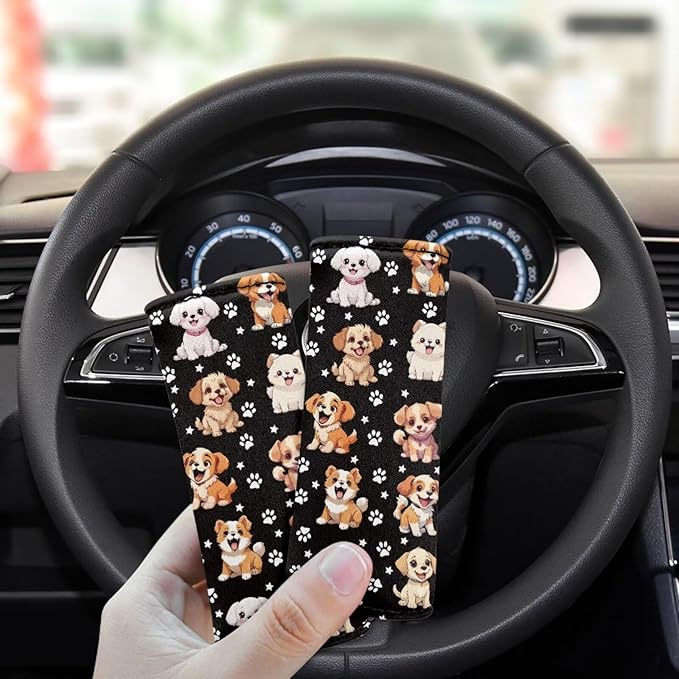 BIGCARJOB 2 Pcs Lovely Puppy Print Luggage Handle Wrap Set for Women Girls Travel Suitcase Handle Sleeve Cover Universal Identifier Travel Bag Wraps Washable Luggage Tags