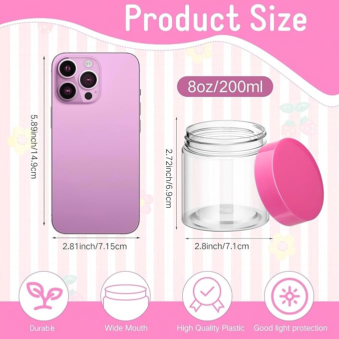 Patelai 4 Pieces Round Wide-mouth Leak Proof Plastic Container Jars with Lids for Travel Storage Makeup Beauty Products Face Creams Oils Salves Ointments DIY Making(8 Ounce,Pink)