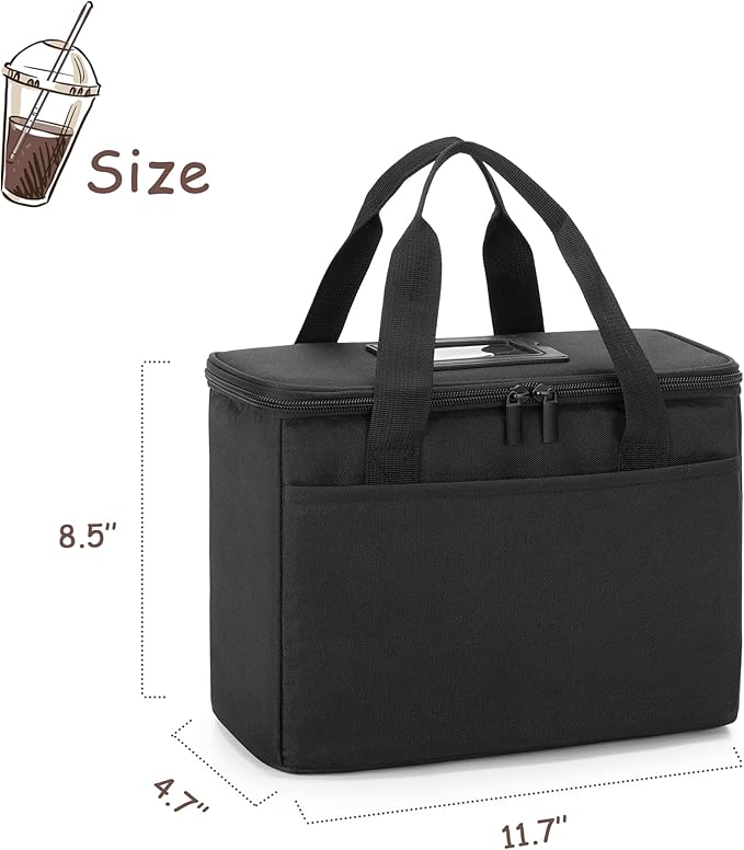 Trunab Reusable 3 Cups Drink Carrier for Delivery with Adjustable Dividers, Insulated Drink Caddy Holder Bag for Take Out, Beverages Carrier Tote with Handle for Outdoors, Patented Design, Black