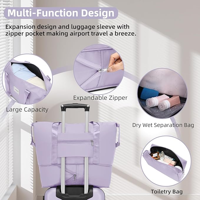 LARVENDER Luggage Sets 3 Piece, Expandable Carry on Luggage 22x14x9 Airline Approved Hardshell Suitcase with Spinner Wheels TSA Lock, Lightweight Rolling Suitcase for Men and Women, Purple Lavender
