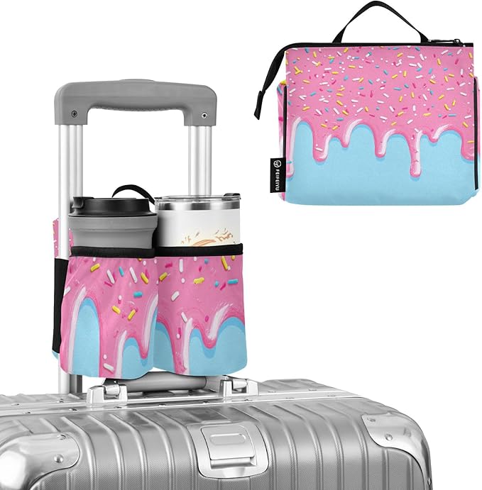 Luggage Cup Holder for Suitcases Free Hands Travel Cup Holder Portable Suitcase Cup Drink Holder Luggage Cup Caddy Bag Carrier Cartoon Dripping Frosting