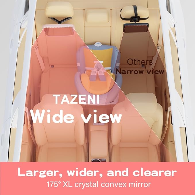 TAZENI Car Mirror for Baby - Hook Clip Design, Never Shake Car Seat Mirror, Rear Facing, Easy Install, Back Seat Crystal Clear View, ShatterProof Tested - Pink