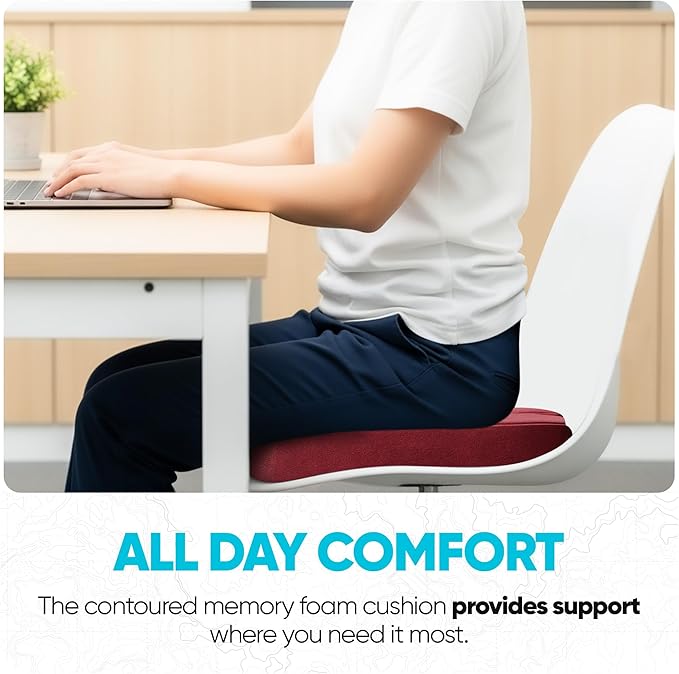 FORTEM Seat Cushion, Office Chair Cushion, Desk Chair Memory Foam, Sciatica Coccyx Tailbone Pain Relief, Pressure Relief, Sitting Pad, for Long Gaming & Sitting, Washable Cover, Non Slip, XL