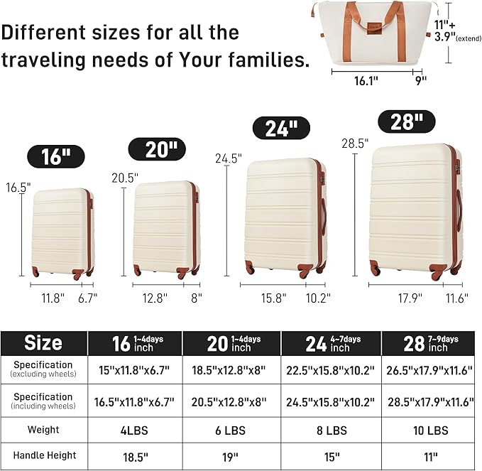 Merax Luggage Sets 13 Piece Suitcase Set 16/20/24/28 IN,Carry on Luggage and Travel Bag TSA Lock Expandable,Hard Case Luggage with Spinner Wheels,White and Brown