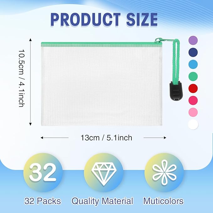 Jetec 32 Pcs Mesh Zipper Bags Toy Storage Bikini Organizer Bag Bolsas Para Guardar Trajes De Bano Waterproof Zipper Reusable Pouch Puzzle Multipurpose for Storage Office(Classic Color,5.1 x 4.1 Inch)