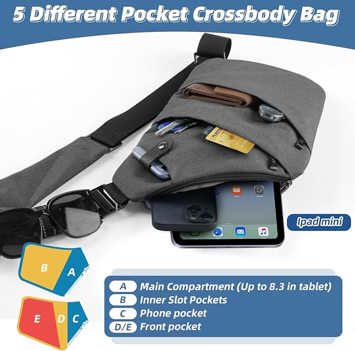 VADOO Sling Bag - Anti-theft Crossbody Shoulder Bag for Men and Women