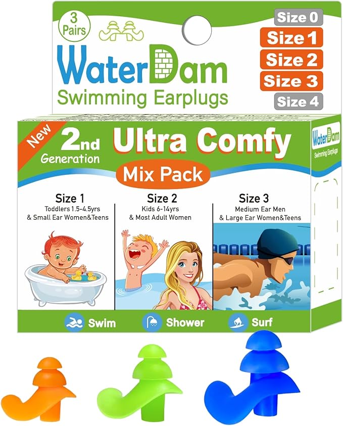 WaterDam Swimming Ear Plugs Great Waterproof Ultra Comfy Earplugs Prevent Swimmer's Ear
