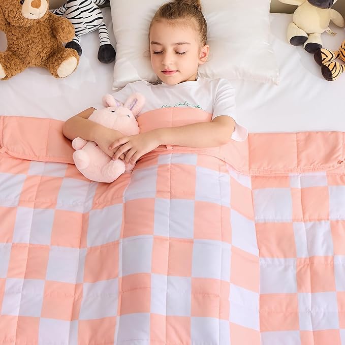 yescool Pink Checkered Weighted Blanket 10 Pounds Plaid Weighted Throw Blanket, Twin Heavy Blanket for Sleeping, Tartan Bed Throw Blanket Gifts for 80-110lbs, 48"x72"