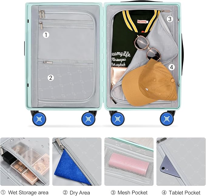 20 Inch Carry-on Luggage Zipperless for Women, Hardside Rolling Suitcase with Spinner Wheels & TSA Lock,PC Lightweight Carry on Luggage Airline Approved 22x14x9 Hard Shell