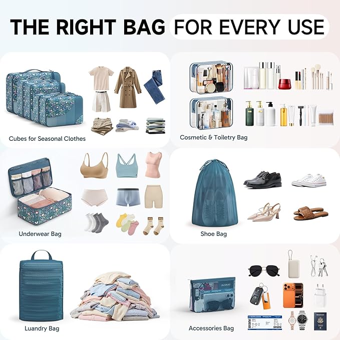 11 Set Packing Cubes for Travel,Gifts for Women Mom Kids,TSA Approved Bags for Makeup,Cosmetic,Toiletry, Suitcase Organizers for Checked Luggage,Cruise Essentials,Airplane Accessories,Dark Blue Floral
