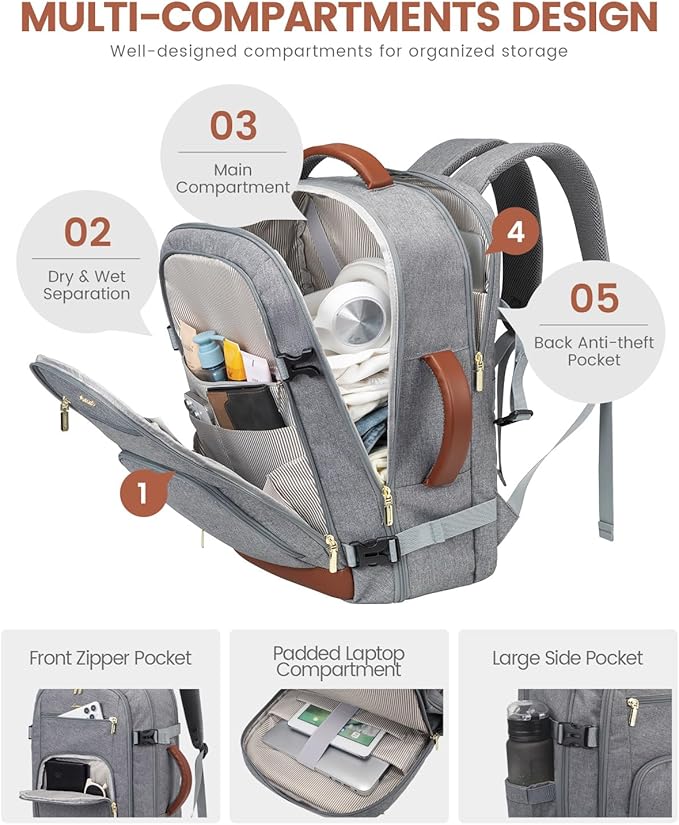 LOVEVOOK 50L Large Carry on Backpack, Travel Backpack for Women Men Flight Approved, Personal Item Travel Bag For Airplanes, Waterproof 18 Inch Laptop Backpack, Business Weekender Overnight Daypack