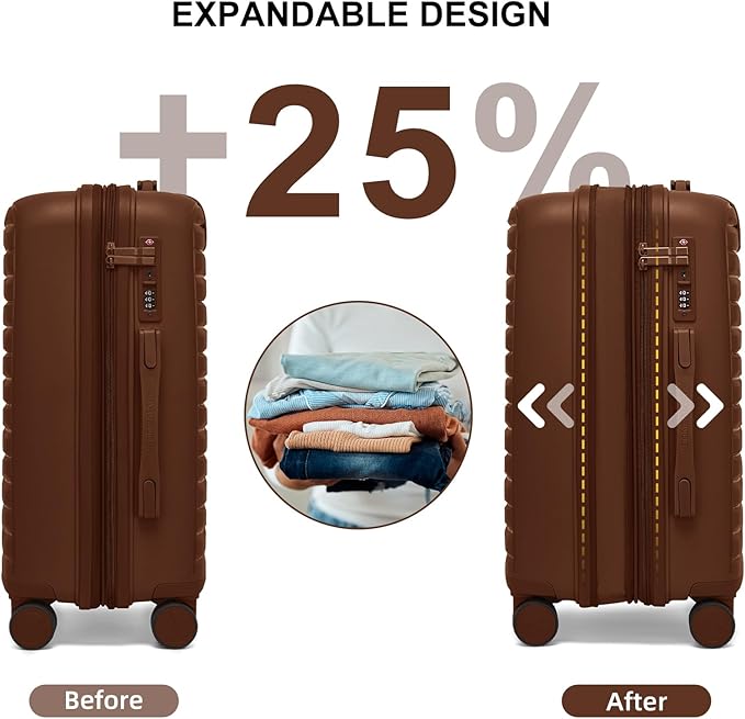 LARVENDER Luggage Sets 3 Piece, Expandable Hardside PP Carry On Luggage Suitcase with 360° Spinner Wheels TSA Lock Suitcase Set for Women Men, Maple