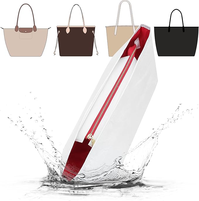 Doxo Purse Organizer Insert,Tote Bag Insert for Lv Neverfull MM,Longchamp Le-pliage L and More,Ultra Lightweight Bag Organizer Insert with Cover(Large,White-red)