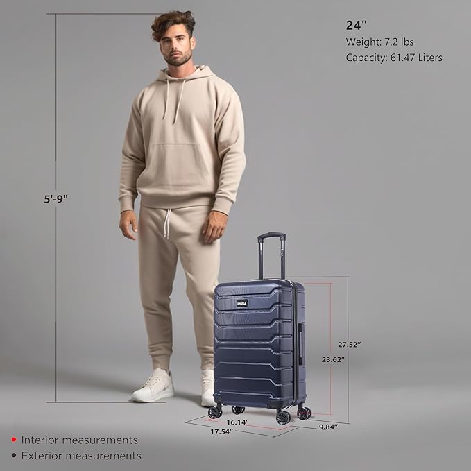 InUSA TREND Luggage with Spinner Wheels | Durable lightweight Hardside Suitcase, Travel bag with Handle and Trolley, 24-Inch Medium Checked luggage | Blue