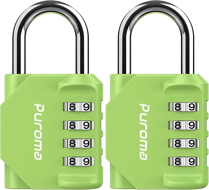 Puroma 2 Pack Combination Lock for Locker 4 Digit Outdoor Waterproof Padlock for School, Gym, Sports, Fence, Toolbox, Gate, Case, Outdoor, Hasp Storage, Cabinets (Yellow-Green)