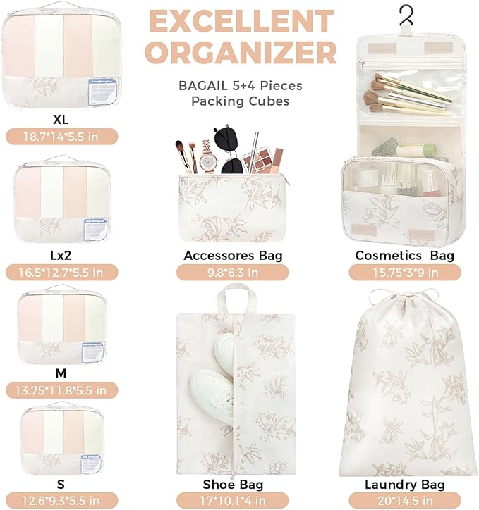 BAGAIL 9 Set Packing Cubes with Packing List Luggage Packing Organizers for Travel Accessories
