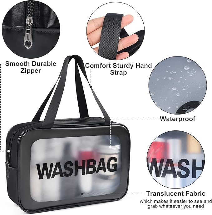 YuanCheng 4pcs PU Leather Portable Toiletry Bags with Handle, Translucent Waterproof travel Make up Bags for Women, Large Capacity Travel Cosmetic Bags