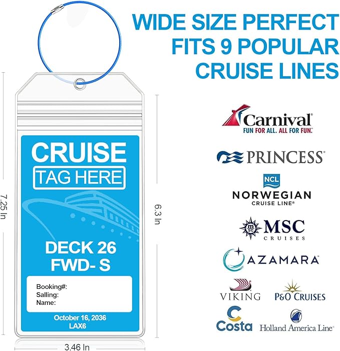 Cruise Luggage Tag Holder, 6 Pack Luggage Tags for Suitcases, Waterproof Clear PVC Perfect Fits All Cruise Lines, Reusable Travel Ship Essentials with Steel Loop