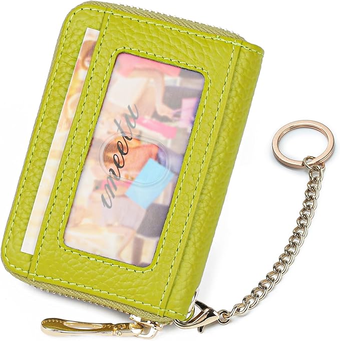 imeetu RFID Credit Card Holder, Small Leather Zipper Card Case Wallet for Women