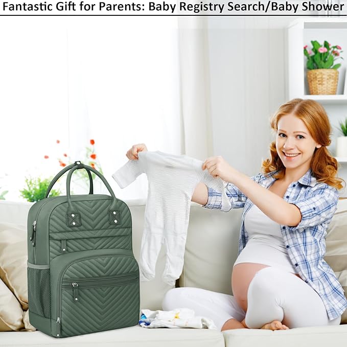 Diaper Bag Backpack Tote with Insulated Pockets for Men Baby Boys Girls Newborn Unisex Tactical Large Capacity, Multifunctional Waterproof Green