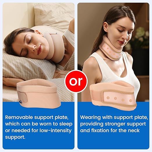 Velpeau Neck Brace for Neck Pain and Support - Soft Cervical Collar for Sleeping, Snoozing, Sleeping Upright, Anti-Snoring, Sleep Apnea for Women & Men (Khaki, Dual-purpose Version, M: 11.5-14"/3″)