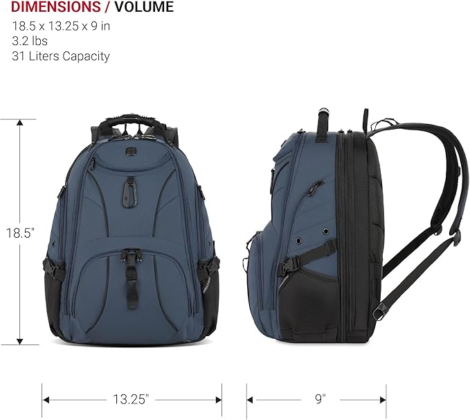 SWISSGEAR 1900 ScanSmart TSA Laptop Backpack Fits 17 Inch Laptop with RFID Protection and Tablet Pocket, Blueberry, 19-Inch