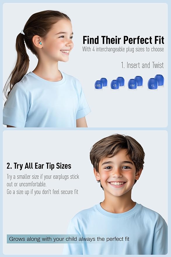 Kids Ear Plugs (6-12 Years) with Cord, Kids Ear Protection Reusable Noise Relief Earplugs for Focus, Travel, Concert, Socializing, Events, Sleep, Anxiety, Home, School, Playtime -26dB Noise Reduction