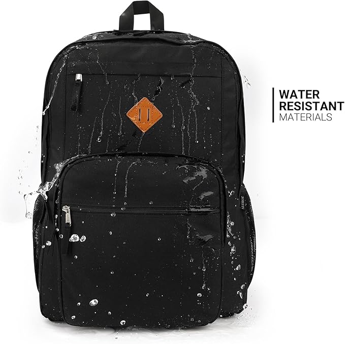 ZORFIN 36L Black Backpack for College, and Travel: Water Resistant Bookbag