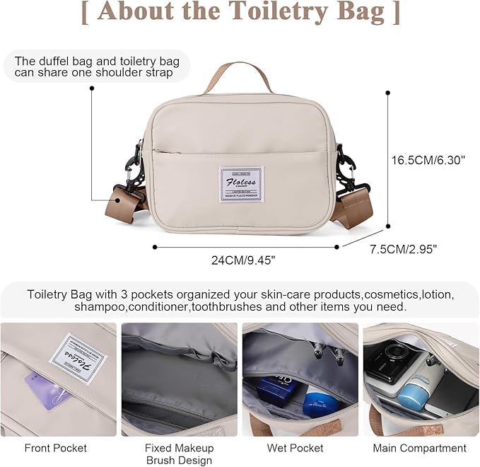 Travel Duffel Bag with Shoes Compartment, Carry on Overnight Weekender Bags for Women, For Spirit Airlines 18x14x8 Personal Item Bag